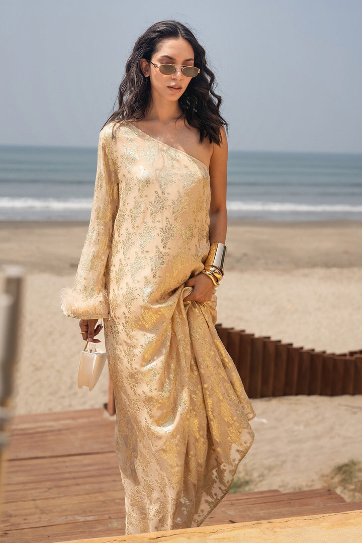 gold one shoulder kaftan