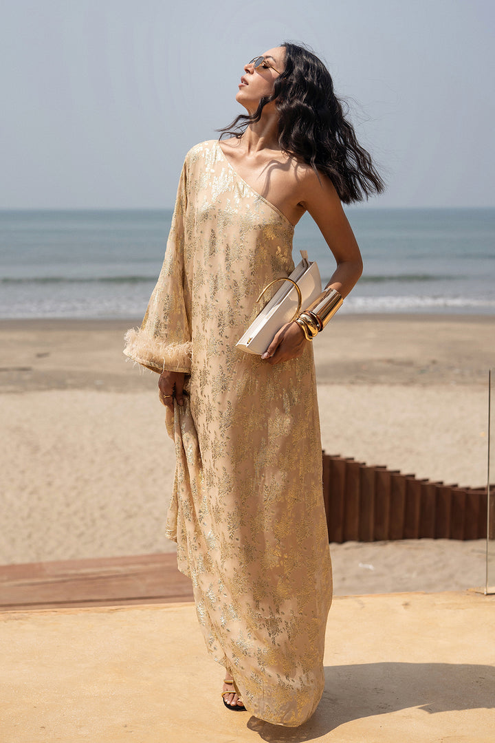 gold one shoulder kaftan