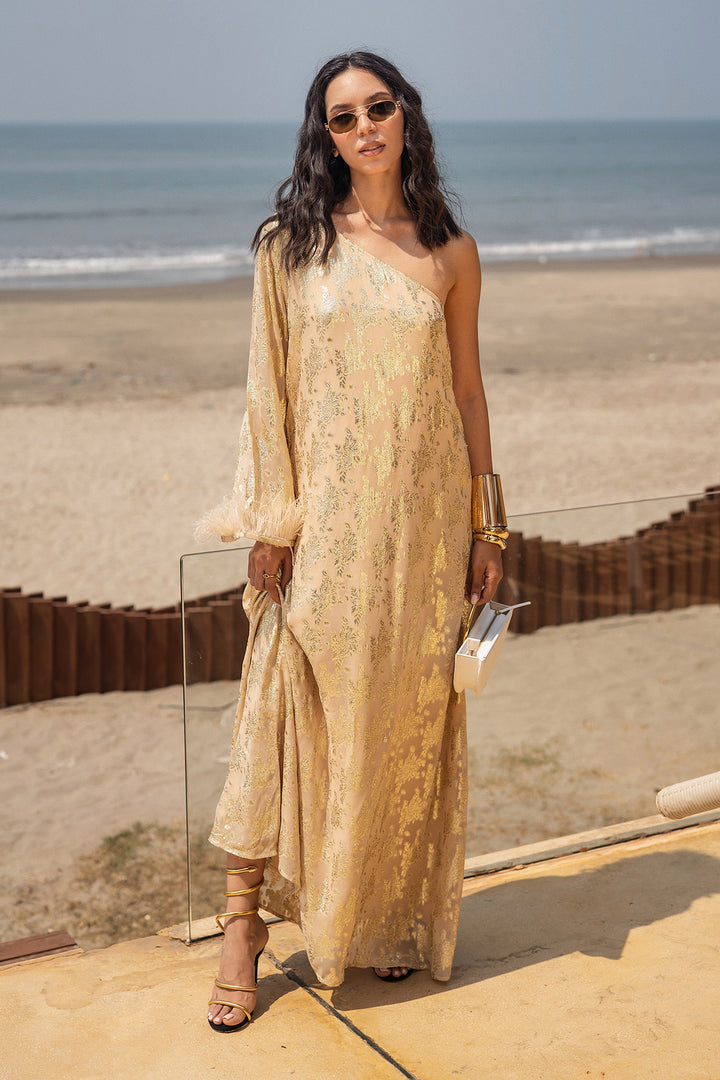 gold one shoulder kaftan