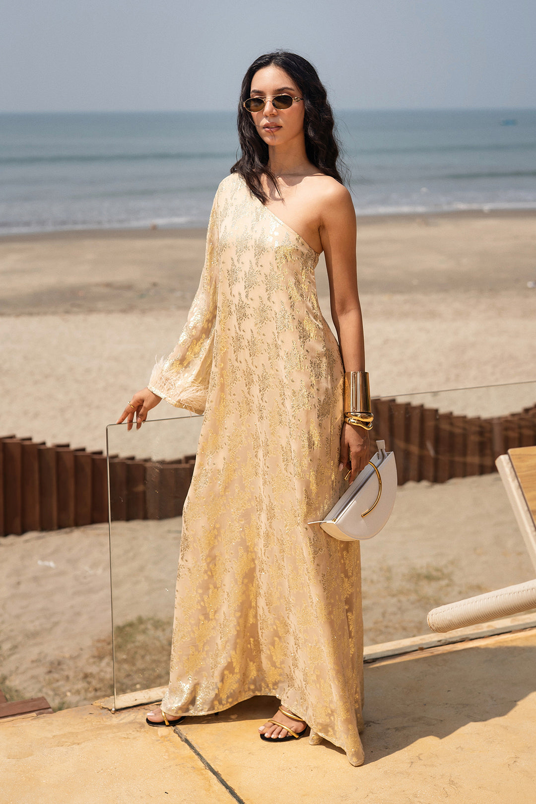 gold one shoulder kaftan