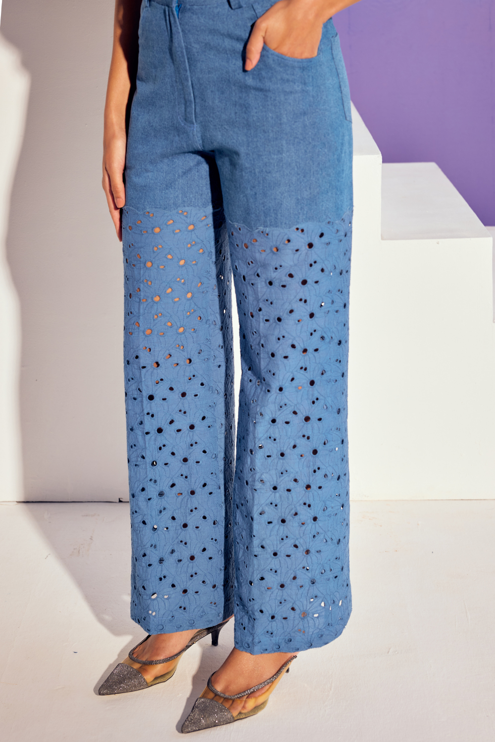 Denim lace pants