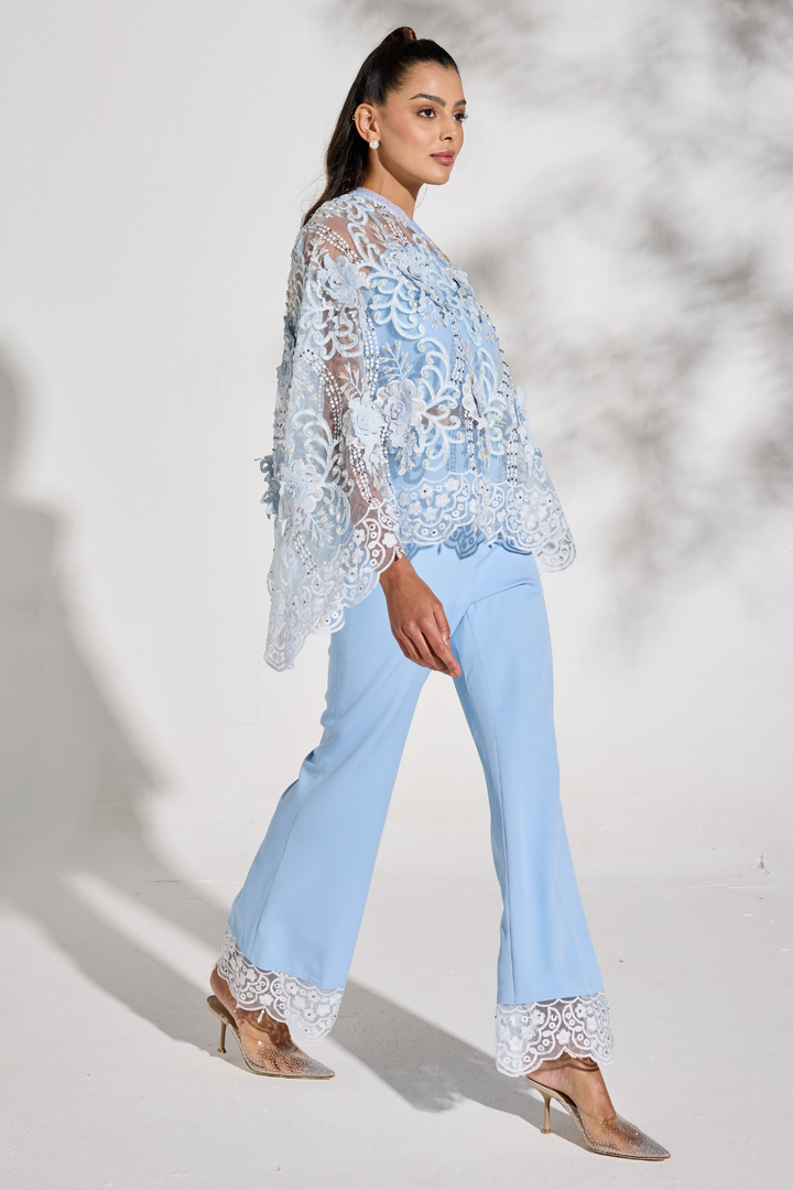 Ice Blue Organza Pearl Cape with Pants