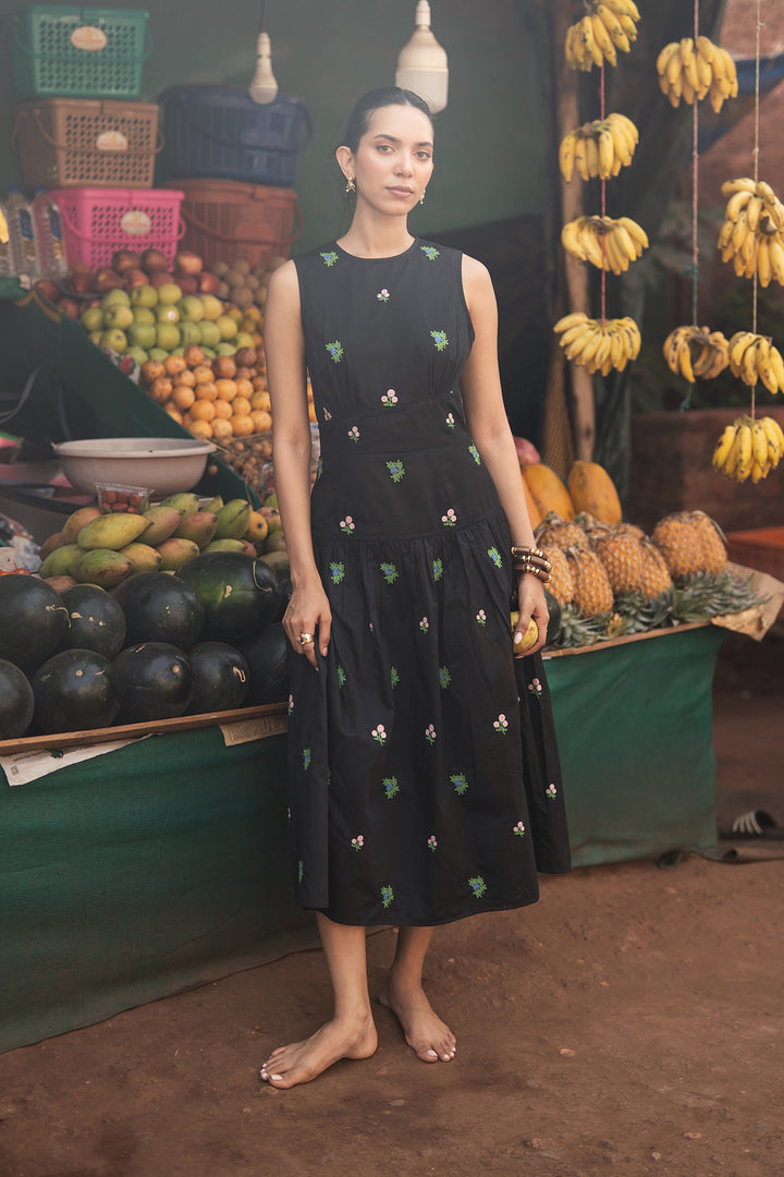 black floral midi dress