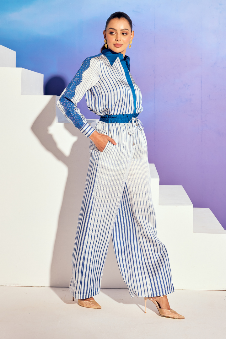 Blue Lined Pant Set