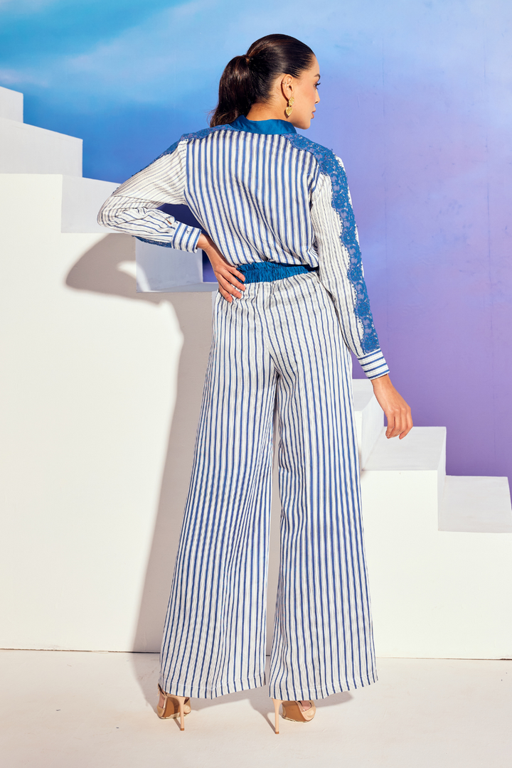 Blue Lined Pant Set