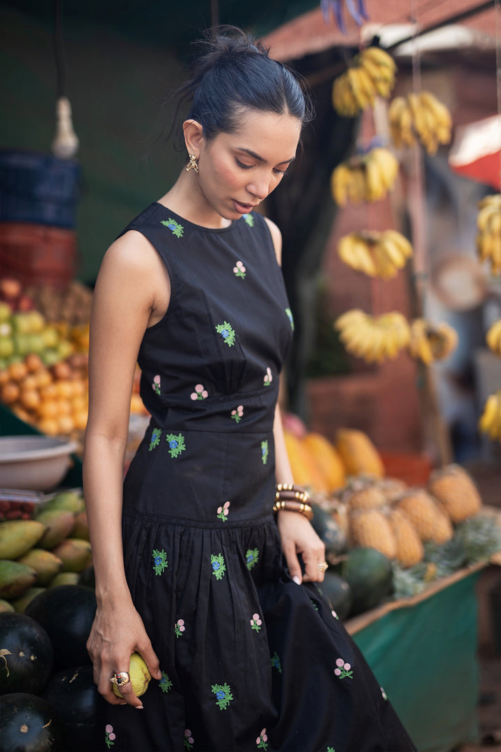 black floral midi dress