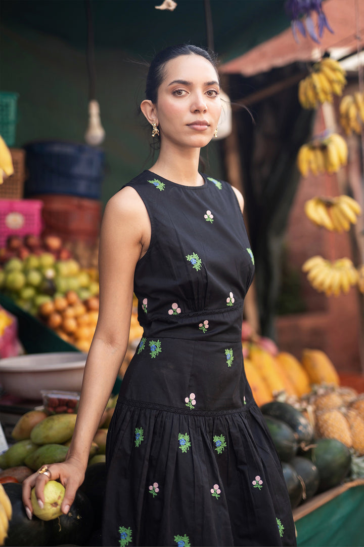 black floral midi dress