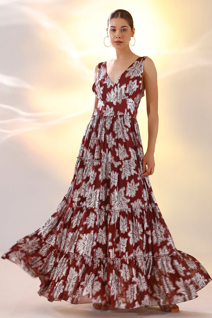 Wine Lurex maxi dress