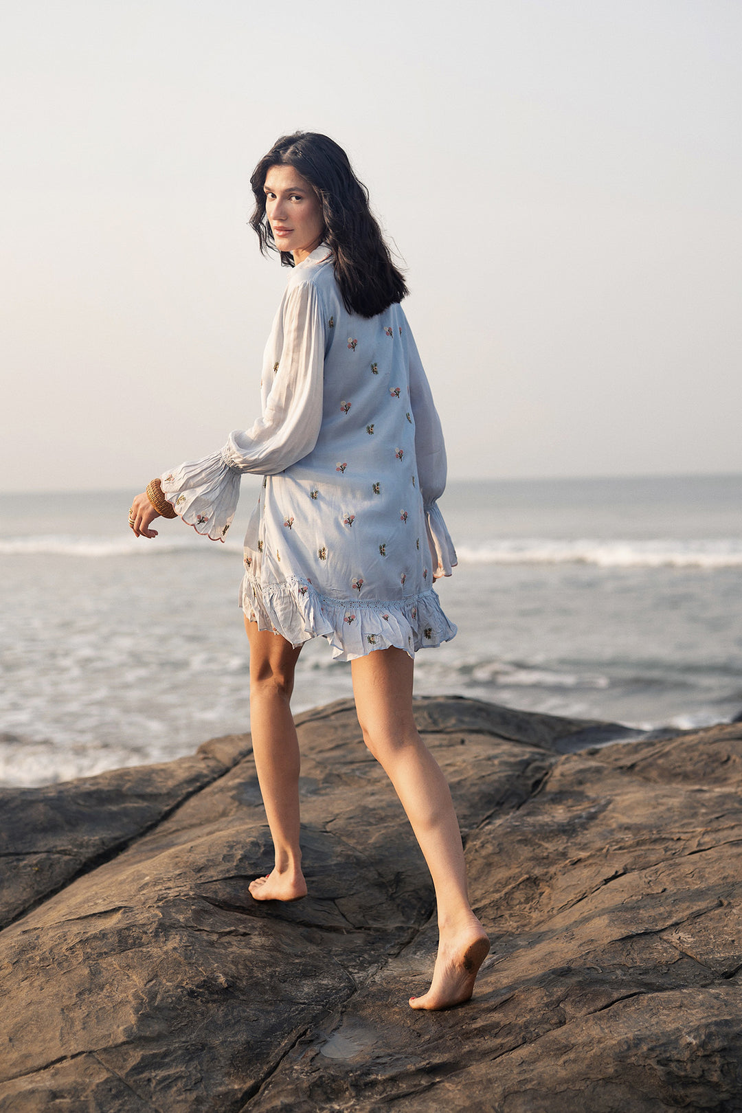 pale blue floral mini dress