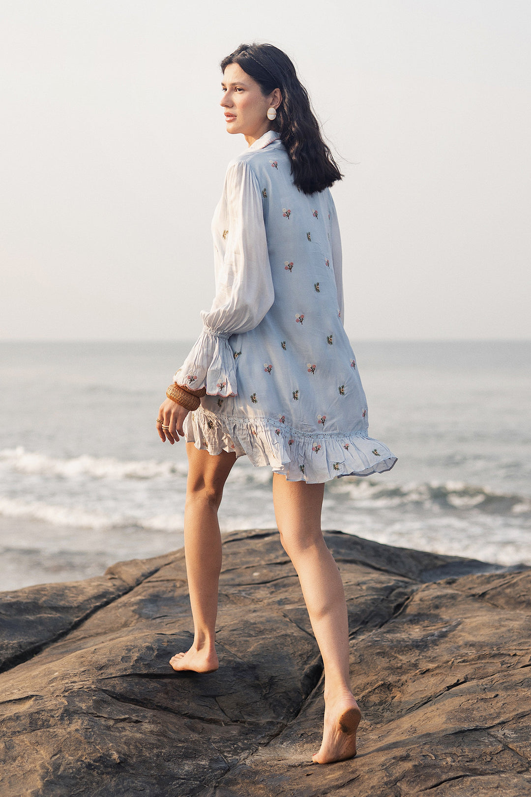 pale blue floral mini dress