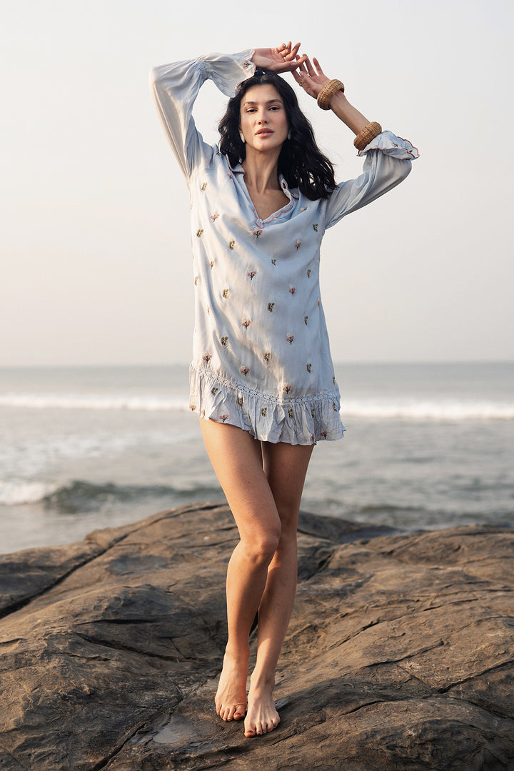 pale blue floral mini dress