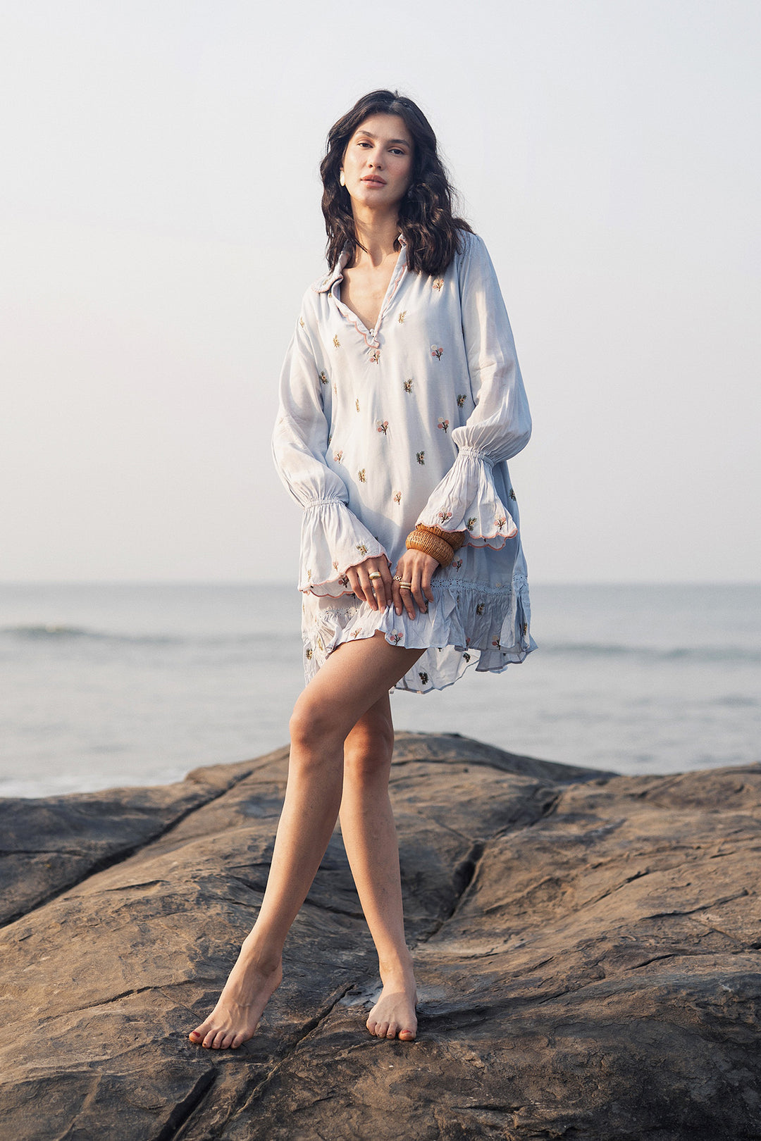 pale blue floral mini dress